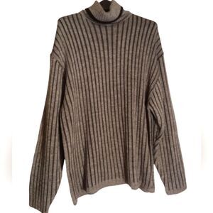 Vintage Koman Long Sleeve Textured Mens Striped Cable Knit Turtle Neck Sweater L